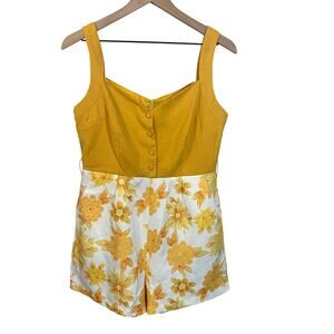 Retro Stage NWT Yellow White Floral 1950s Inspired Short Sleeveless Romper Sz 8